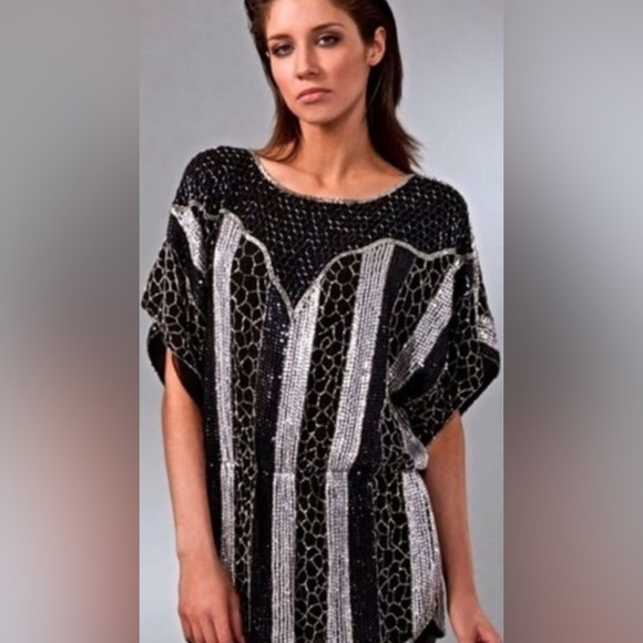 Parker Black and Silver Striped Blouse - Picture 1 of 4
